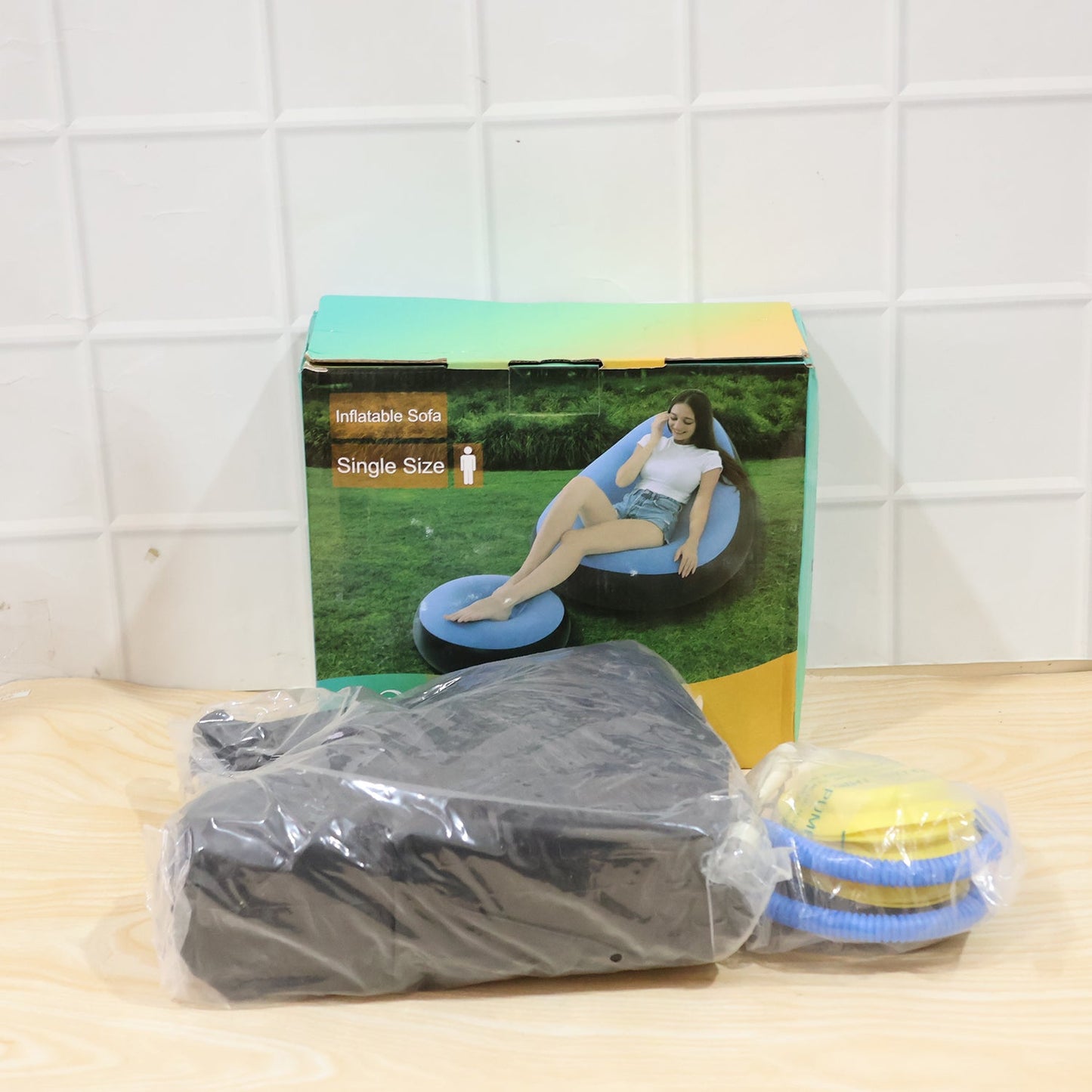 Inflatable Sofa Chair with Footstool & Foot Pump (1 Set)