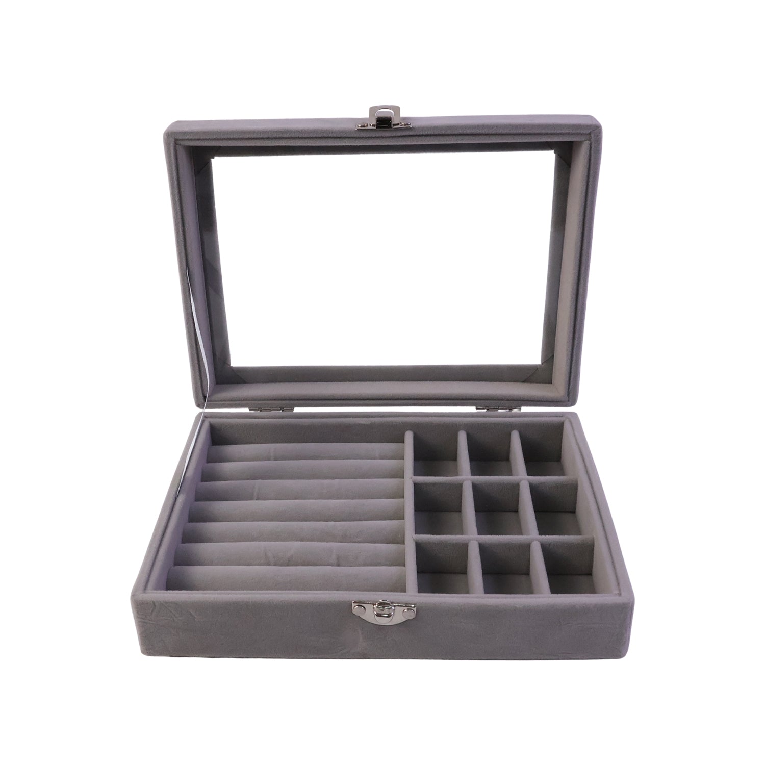 Velvet jewellery box with transparent lid top view India