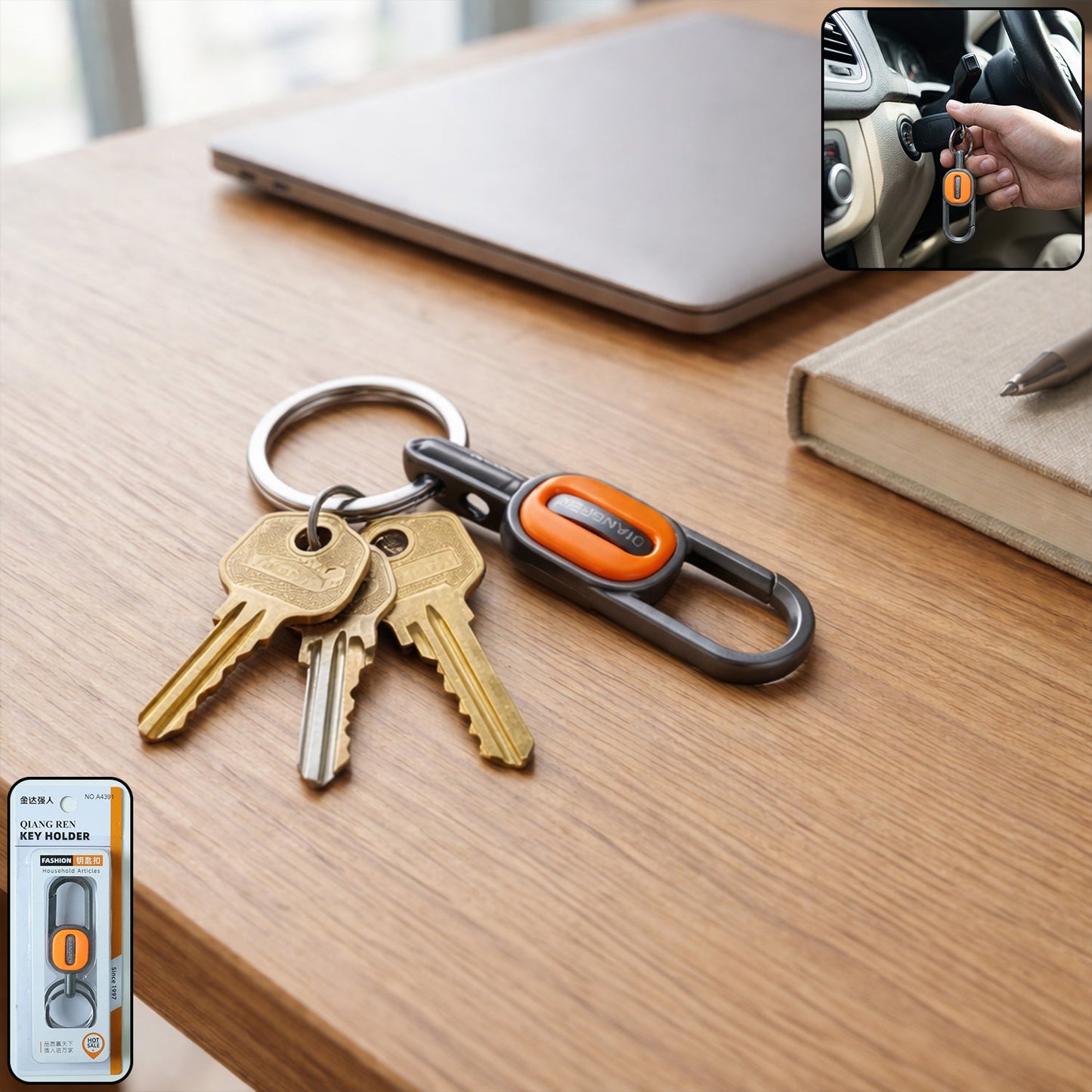 Premium Heavy Duty Push Lock Metal Keychain with Dual Ring (1 Pc)