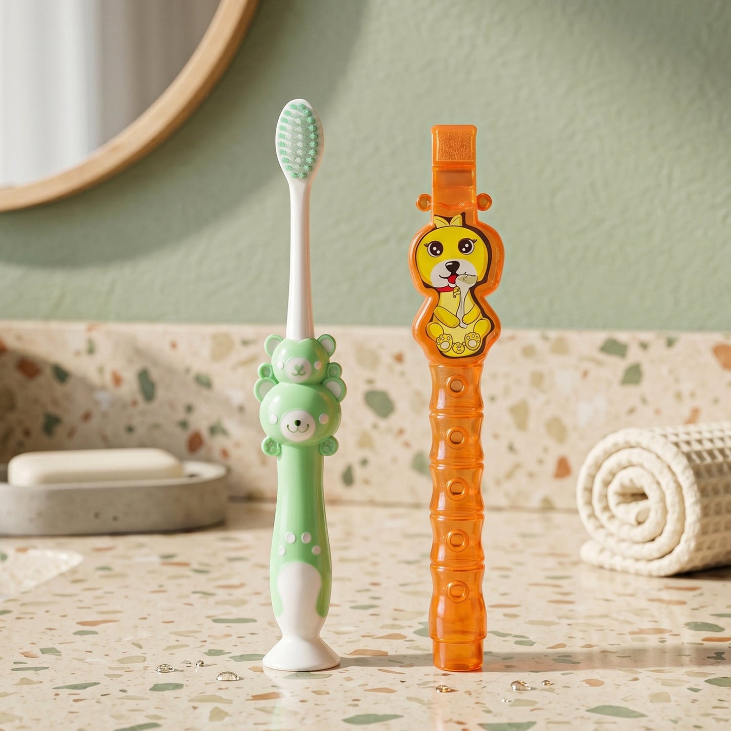 Kids Toothbrush with Cute Cartoon Whistle Toy Set (2 Pc Set)