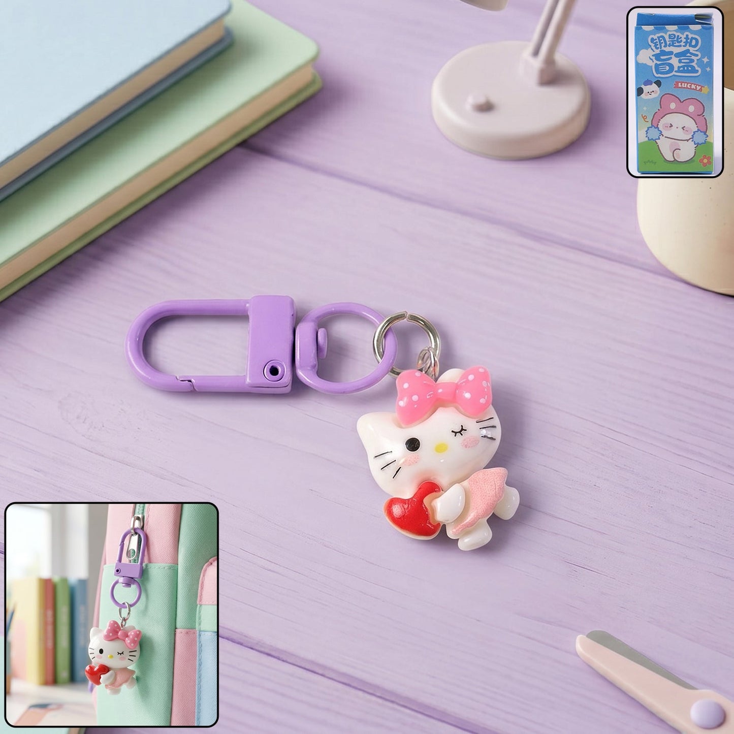 cartoon keychain heart bow