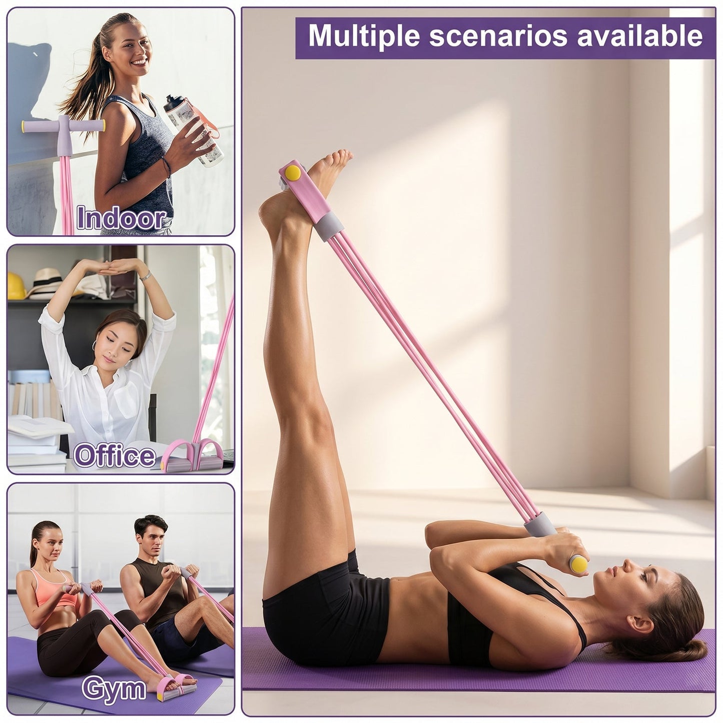 Portable Pull Rope Resistance Exerciser with Foot Pedal Support (1 Pc)