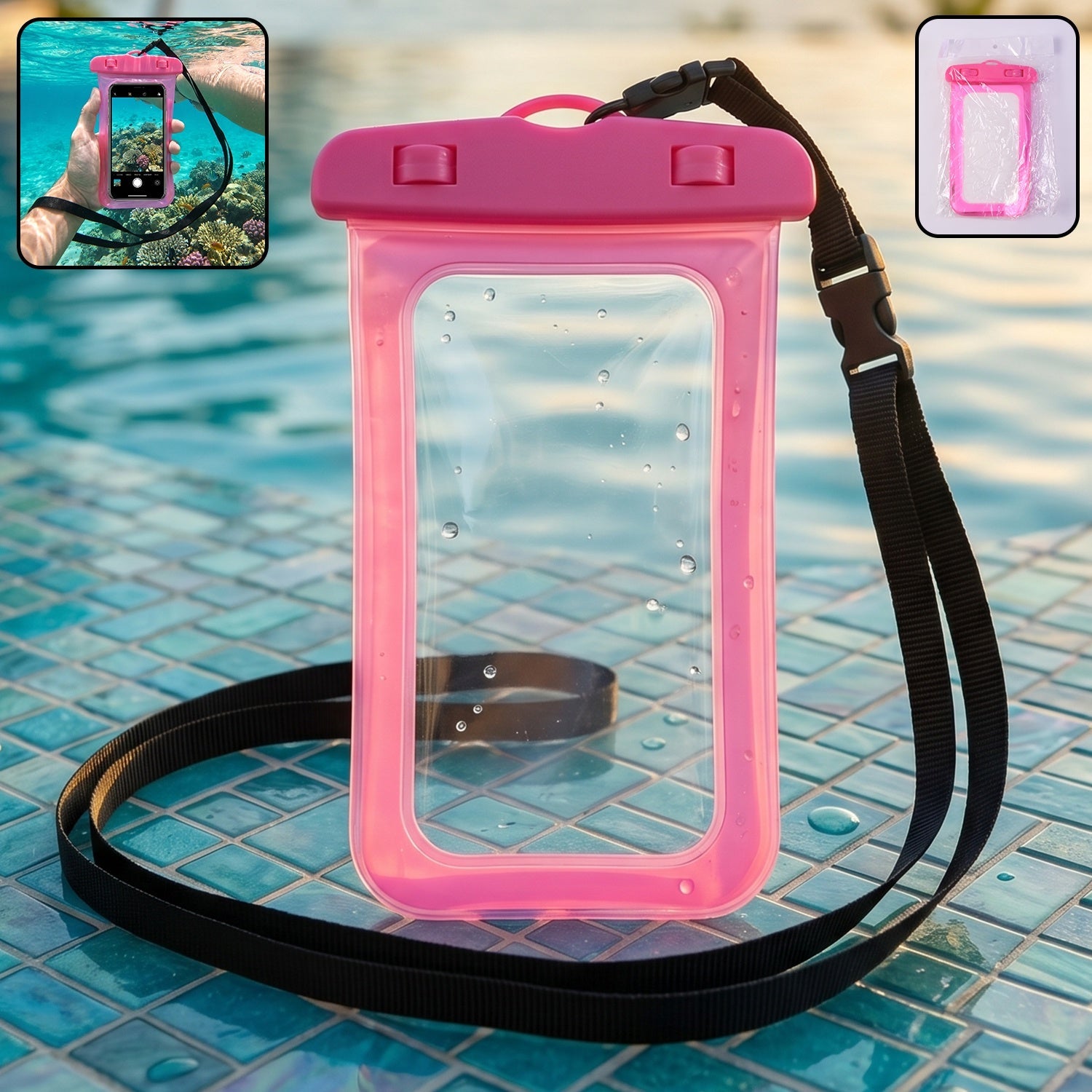 Pink waterproof mobile pouch cover main view