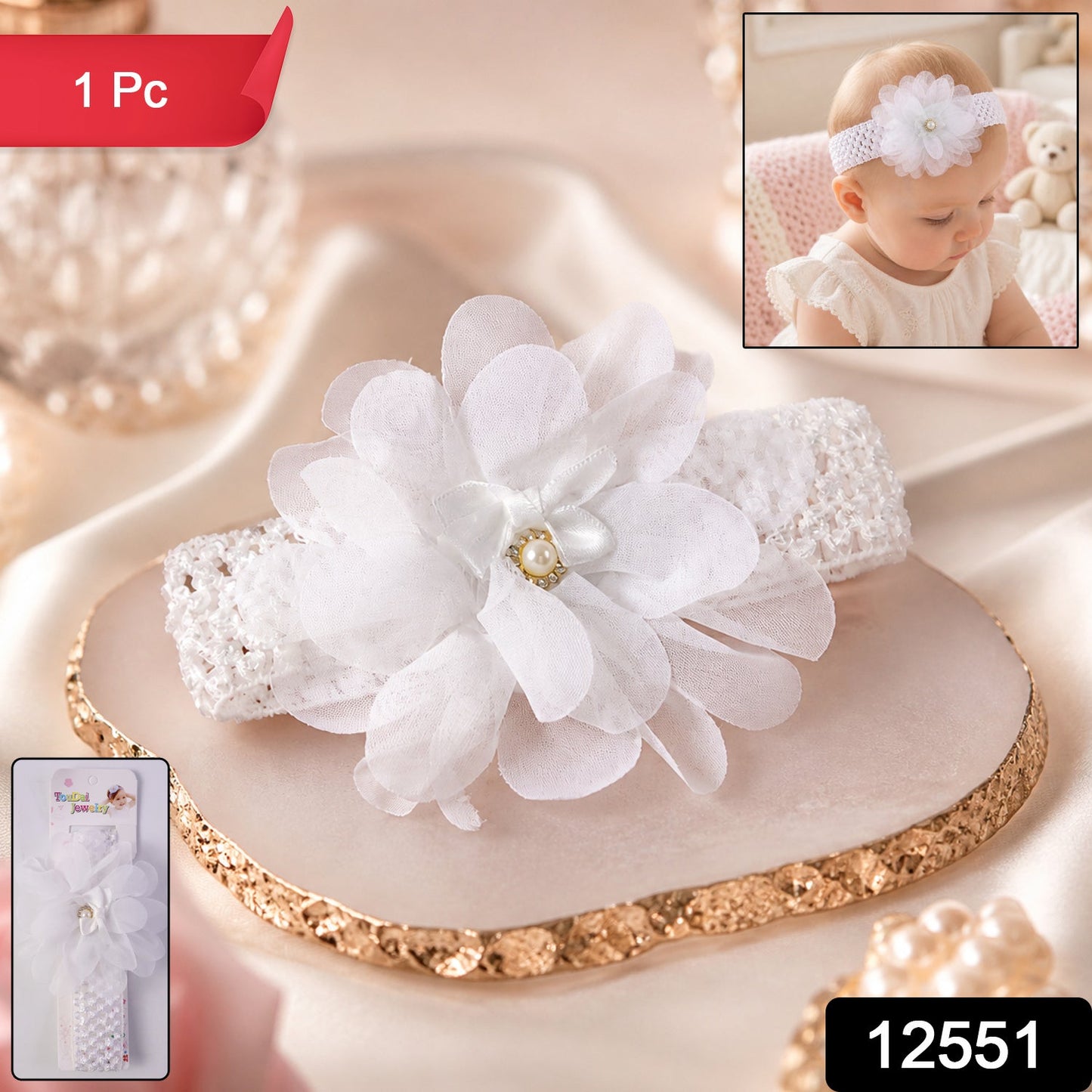 Cute Soft Elastic Floral Baby Headband Stylish Stretchable Hair Band (1 Pc)